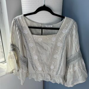 American Eagle Embroided Gray/Cream Blouse